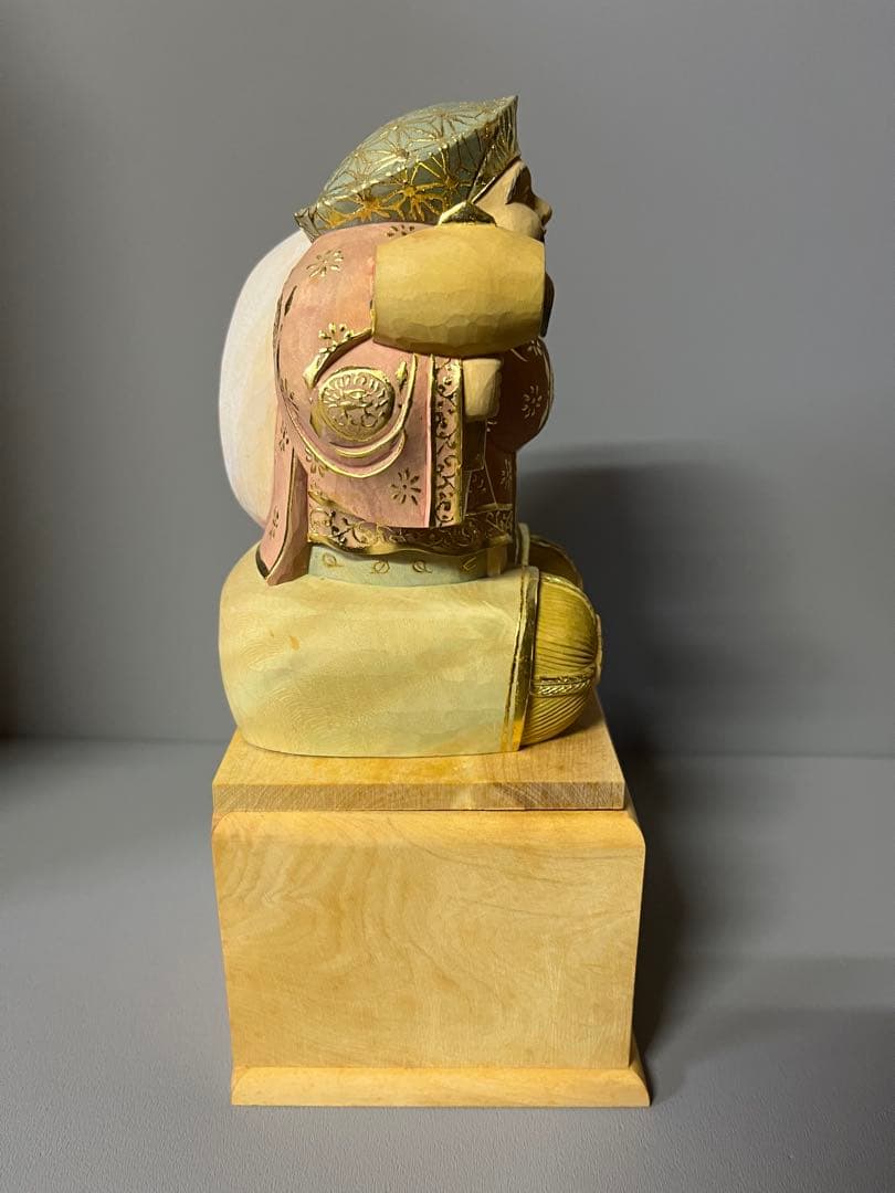 特別価格　恵比寿　大黒　セット　木彫り　彩色　手彫　柘植材　31