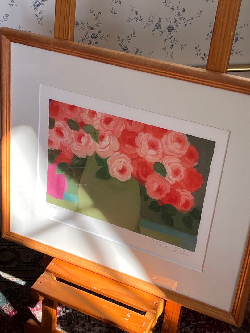 新品額入り　限定版画　ジニー・キム　直筆サイン、ED、証明書あり　薔薇　オレンジ