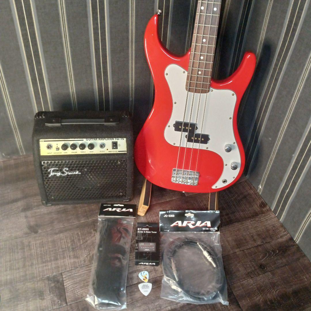 PLAYTECH プレイテック 赤 エレキベース アンプ 初心者一式セット