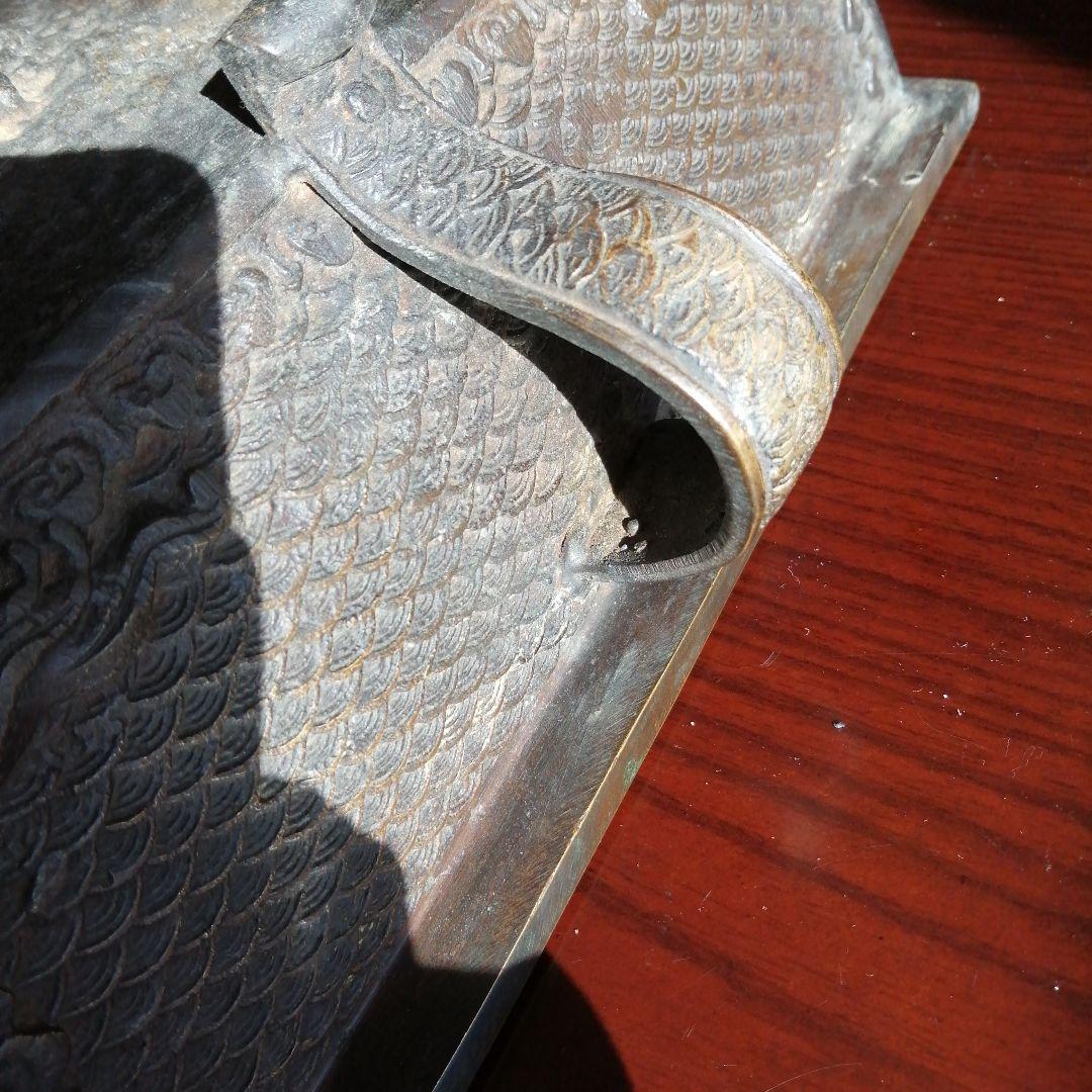 大日本大島湖珉之鋳　古銅四神波彫水盤　42cm　江戸後期