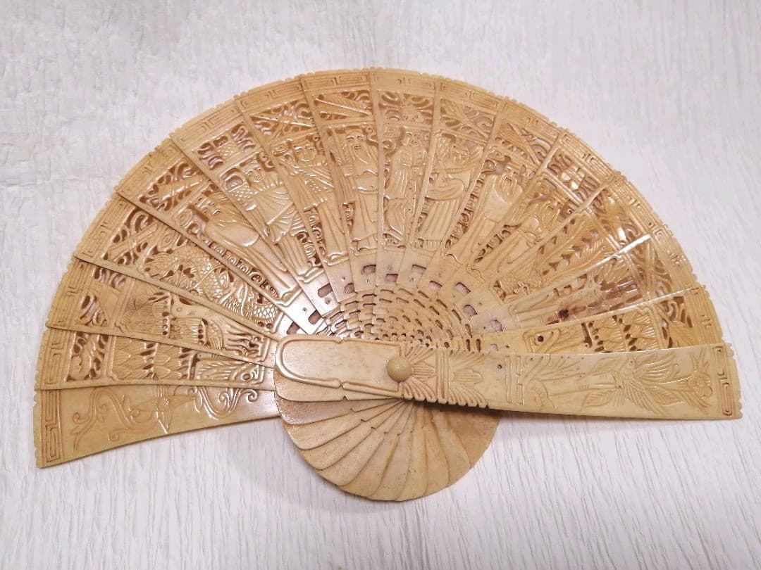 彫り　扇子　鹿　角　骨董　福　神　縁起物