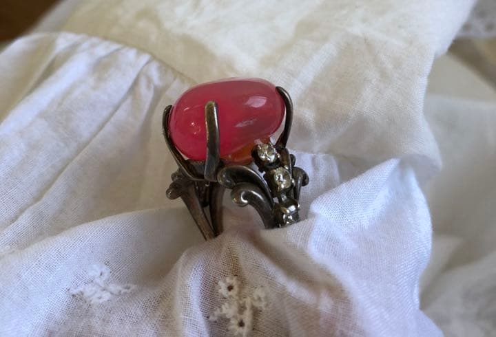 ビンテージ  オーダーメイド　リング　ピンク　瑪瑙　アンティーク シルバー