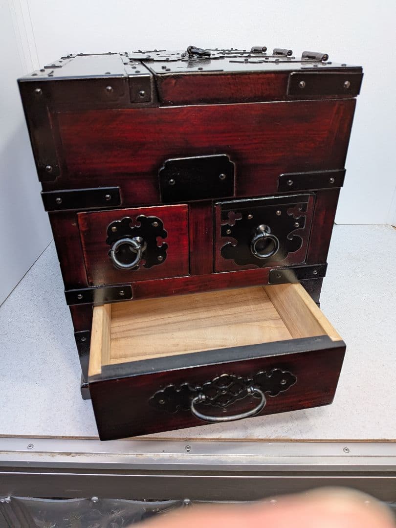 b746、時代 箪笥 懸硯 鍵付き 古民芸 小箪笥 引出し 掛硯 硯箱