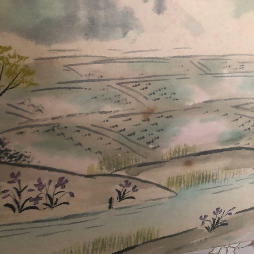 葛谷聖山 肉筆水彩「春の小川」真筆証明書付 142×64cm 値引き交渉可