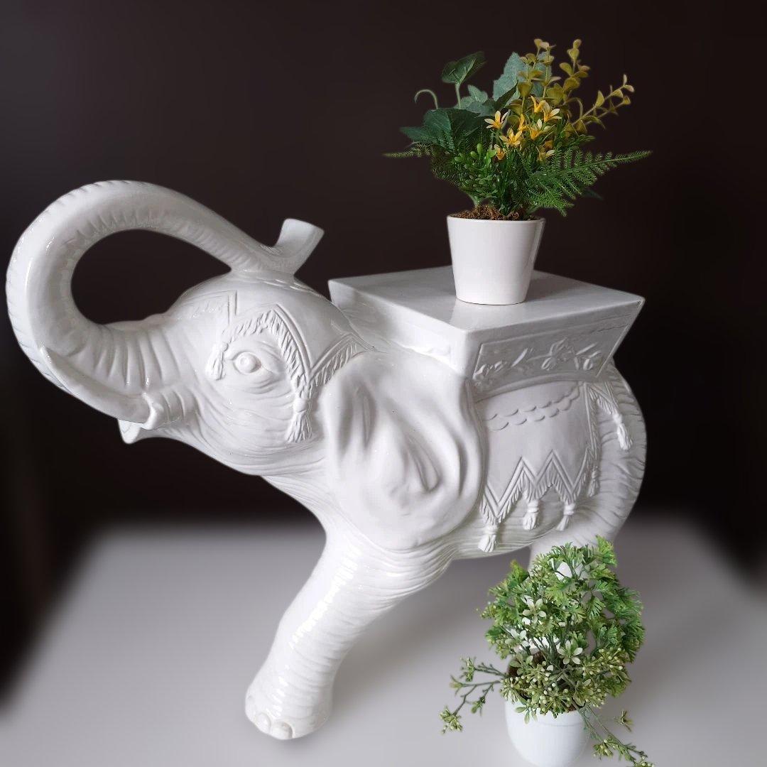 北欧風　ホワイトエレファント　象　飾り台　花台　縁起物