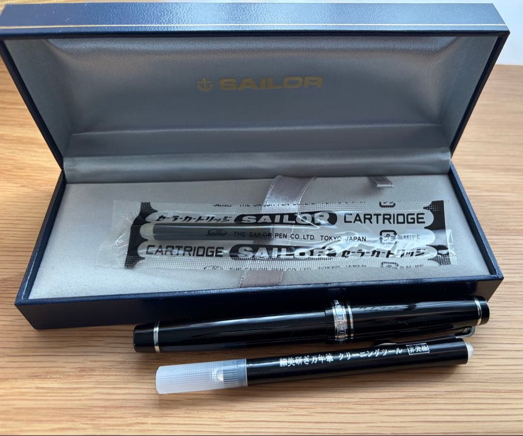 セーラー万年筆 銀 ブラック ペン先 21K H-SEF 箱 付属品付き