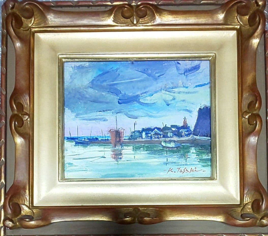 激貴重！風景画 田崎恵之 早春 有明海 新日洋会委員 油彩 真作保証