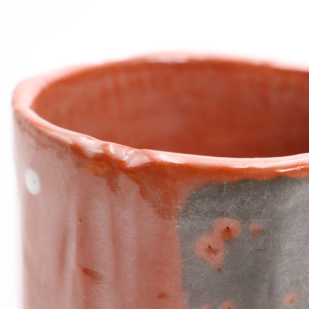 佐々木昭楽作 光悦雪片写 赤筒茶碗 茶道具 共箱共布　AT509　DC2