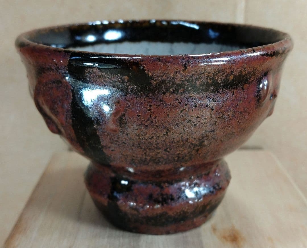 河井寛次郎 筒描文盃 河井敏孝識箱 無傷 民藝の巨匠(濱田庄司,柳宗悦の盟友)