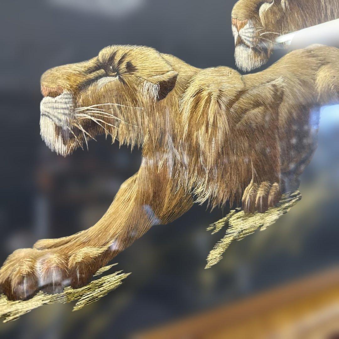 刺繍アート 昭和レトロ　縁起物 ライオン ，中国，