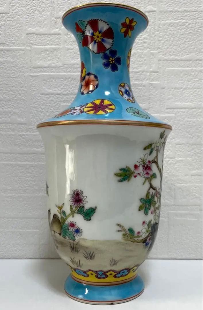 中国 骨董品 大清乾隆年製　花瓶 花鳥絵 陶芸古美術