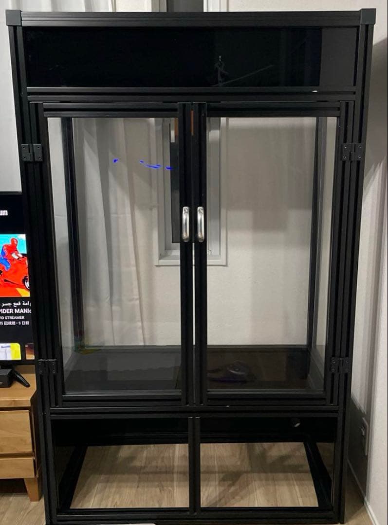 温室・ショーケース 黒 ガラス製 二重扉