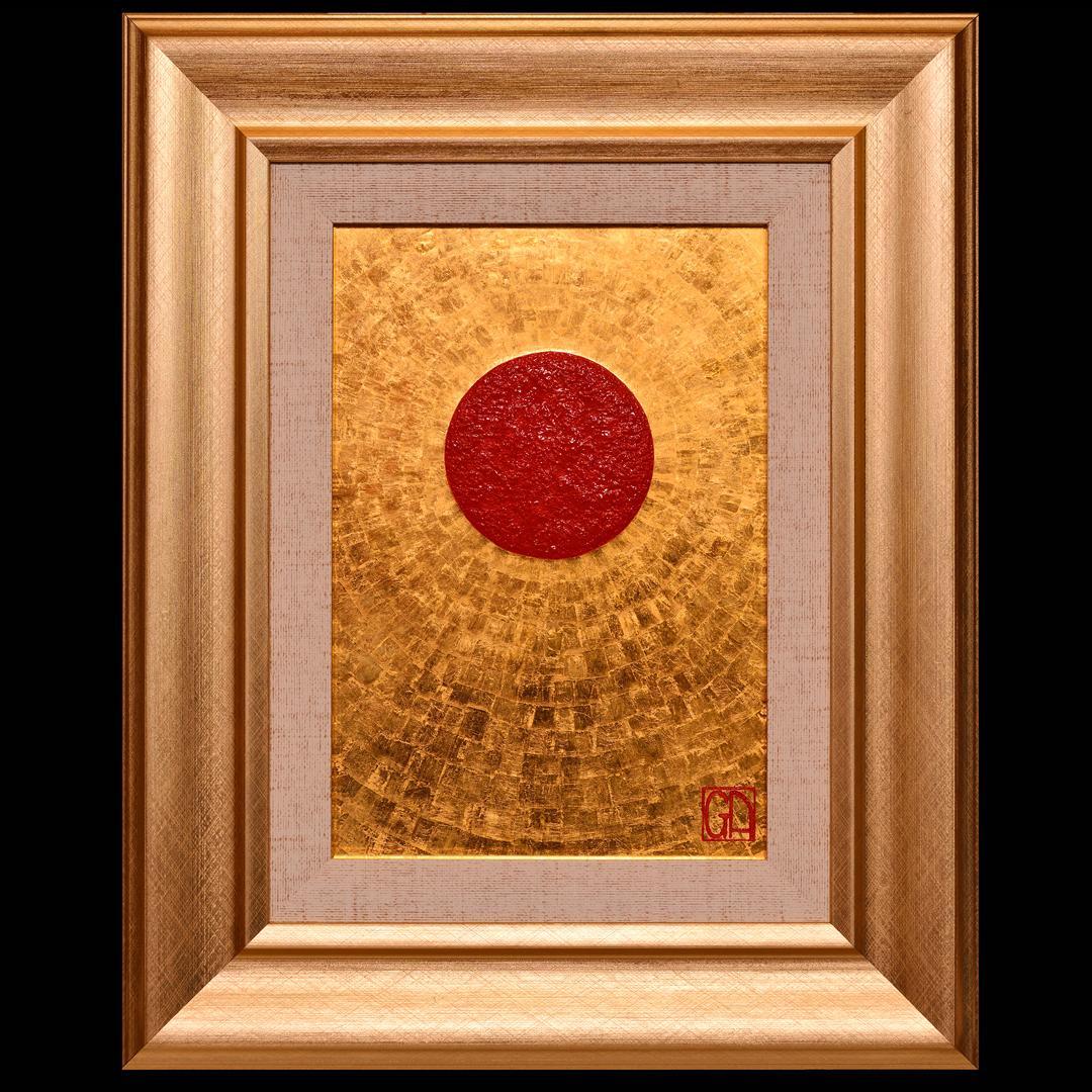 石川県金沢産24K純金箔使用●『太陽』●がんどうあつし絵画油絵膠日の丸日本輝き☆