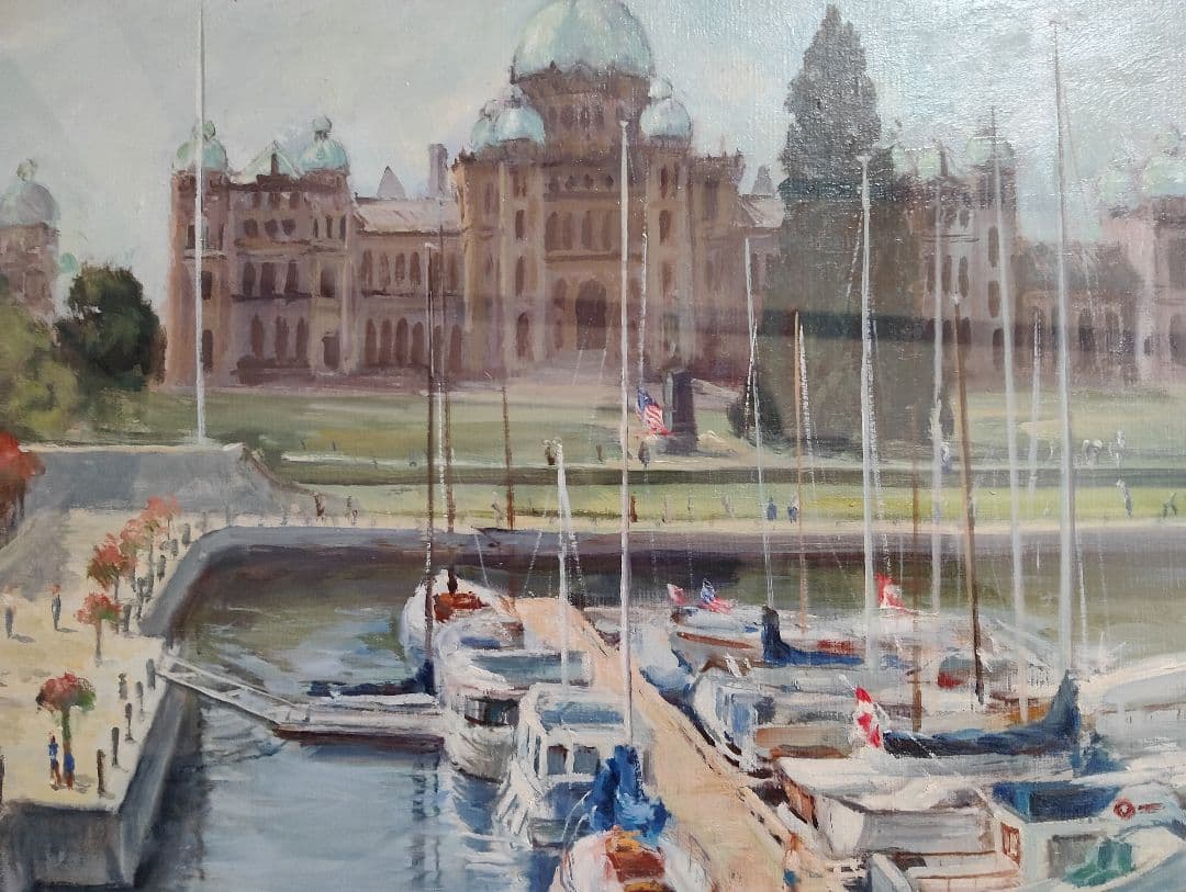 油彩画 進藤守彦 カナダ、ブリティッシュ・コロンビア州州会議事堂