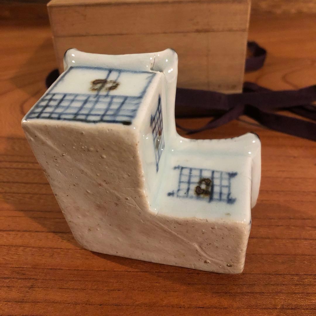 李朝染付、鉄砂家形水滴桐箱入