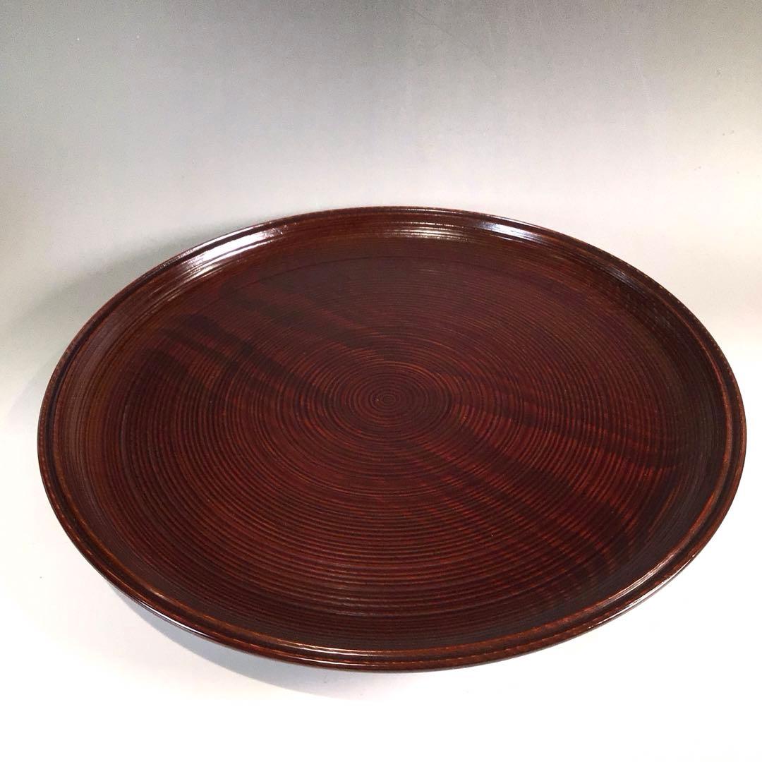 Ｐ２３７　丸盆　『岡本漆専堂』『溜塗』『即中斎好』『呂久呂目盆』　共箱　菓子器