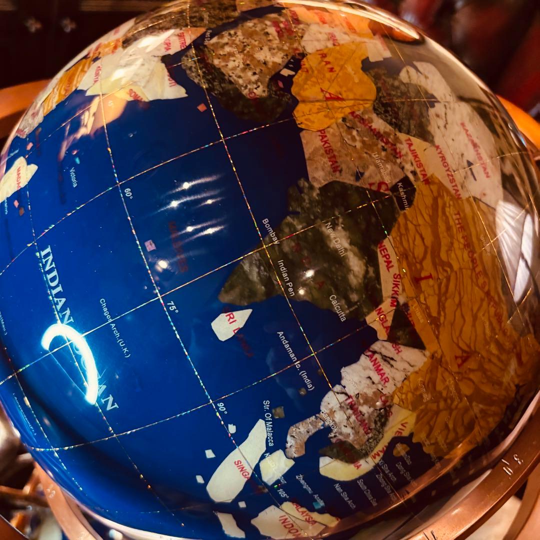 湯布院アンティーク ラピスラズリ 天然石 ジェムストーングローブ 地球儀コンパス