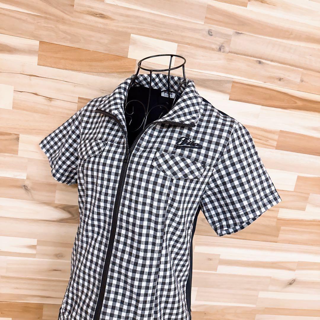 【フィラゴルフ】シアサッカー ギンガムチェック ゴルフ ワンピース L 黒×白