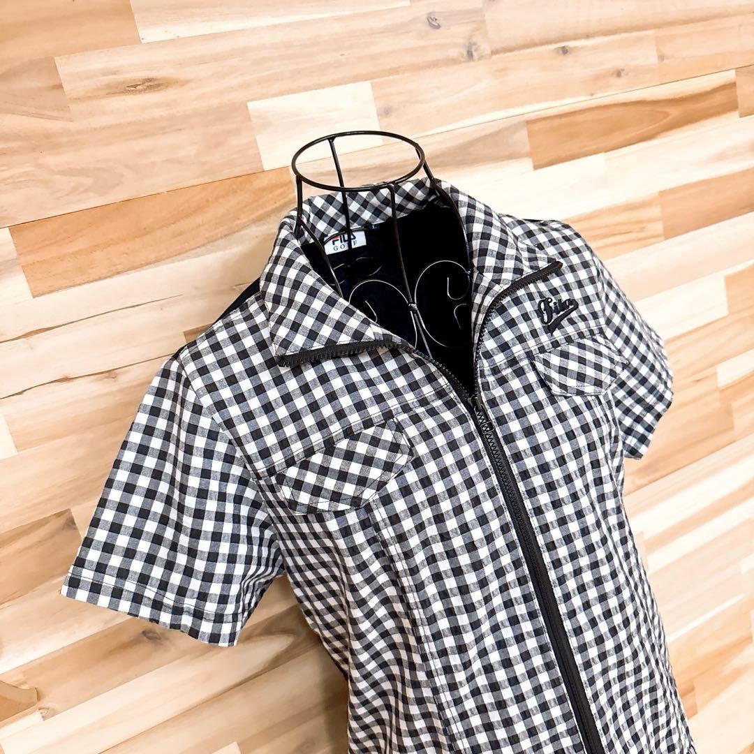 【フィラゴルフ】シアサッカー ギンガムチェック ゴルフ ワンピース L 黒×白