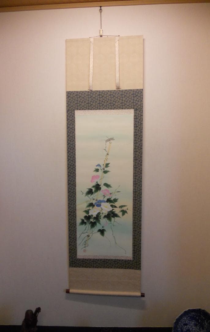 掛け軸 契雪 朝顔 絹本 希少 軸装 茶道具 掛軸 美品 です。