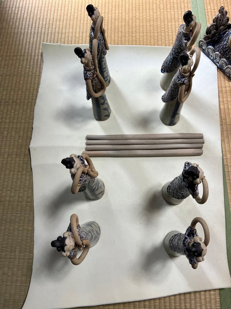 【珍品】神輿雛人形　青芳人形砥部焼　雛人形10体セット　青芳窯　森元青芳