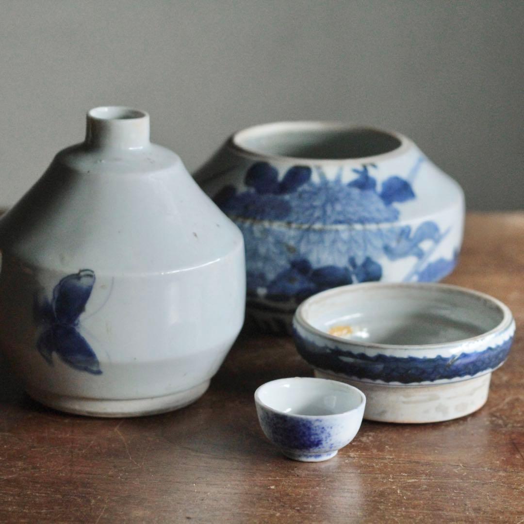 染付 三段重 花見弁当 蕎麦弁当器 古美術 古道具 アンティーク