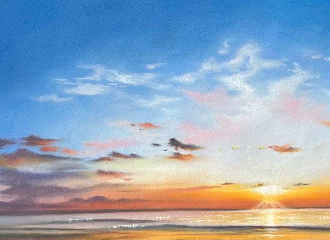 夕陽に照らされる夕景 パステル画 原画 54.0×39.5