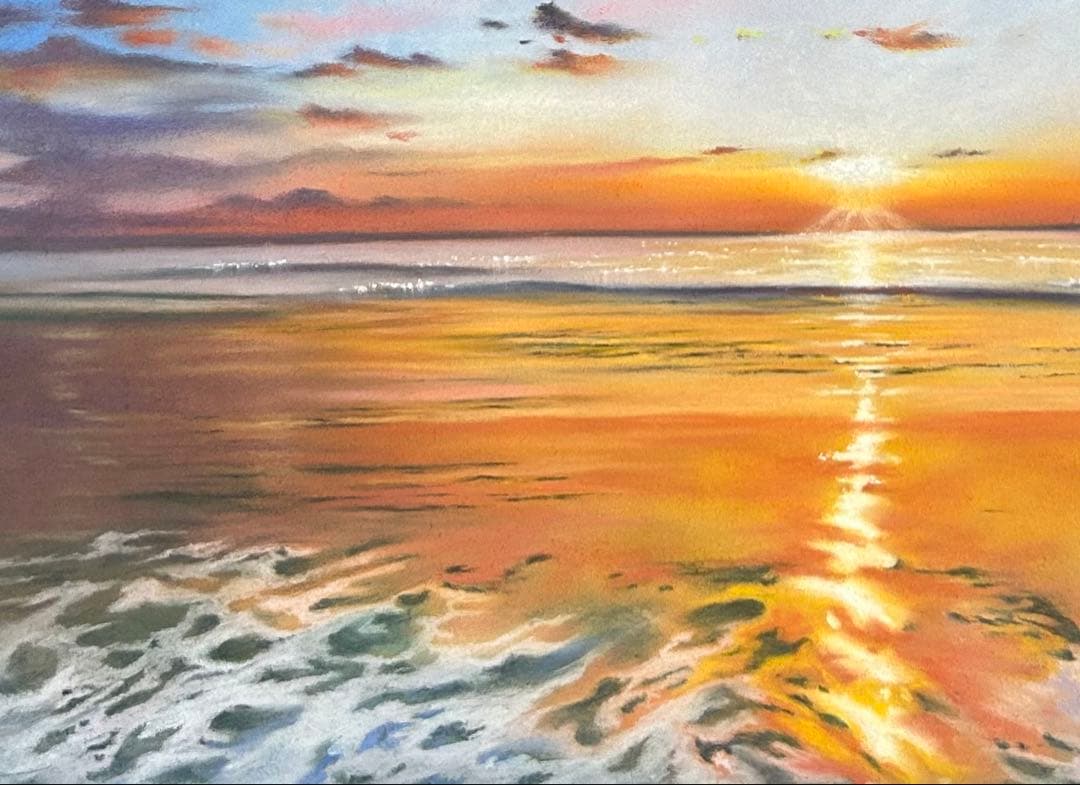 夕陽に照らされる夕景 パステル画 原画 54.0×39.5