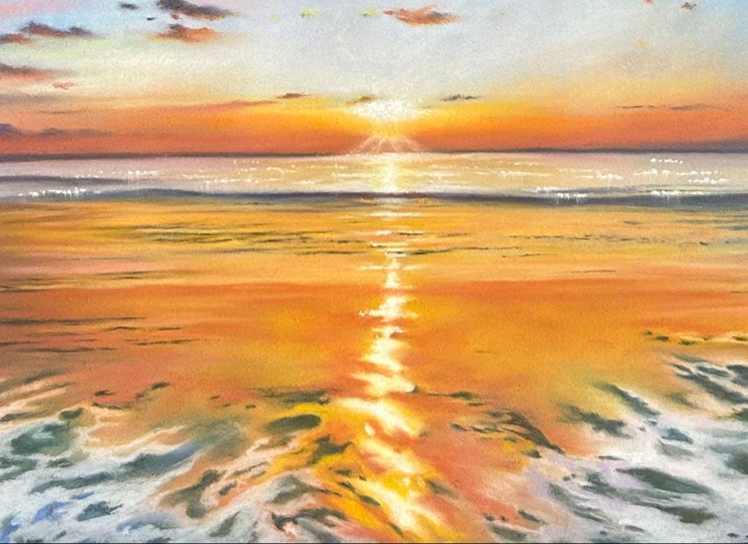 夕陽に照らされる夕景 パステル画 原画 54.0×39.5