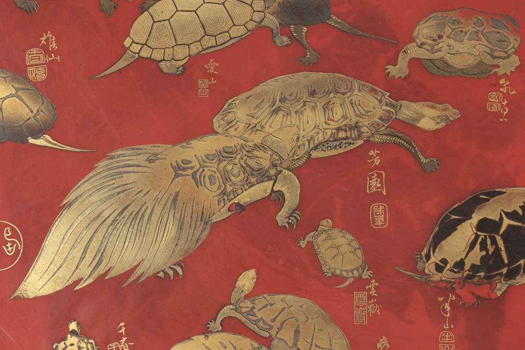 買*き様 特大62cm 朱漆蒔絵 亀尽図大盃 大杯 飾皿 縁起物 長寿 吉祥 骨