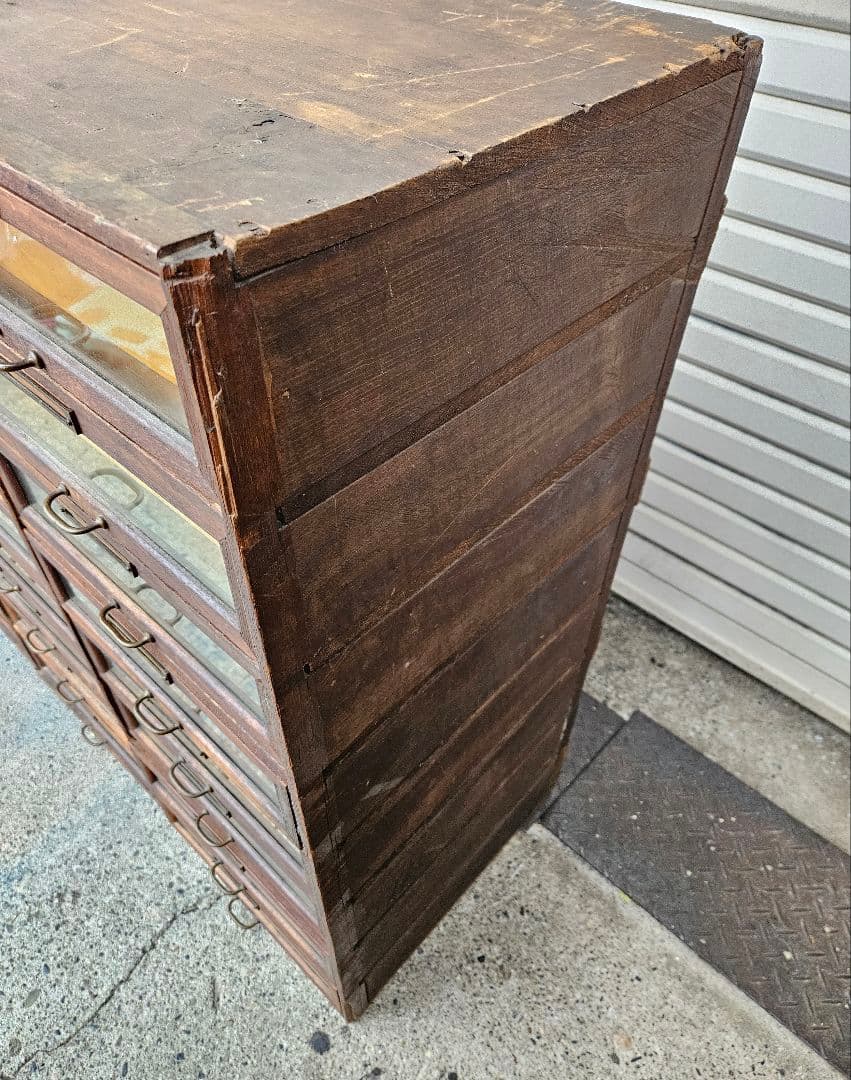 USヴィンテージ 古いシャツケース 木製×ガラス 24杯 引出し 収納 古家具