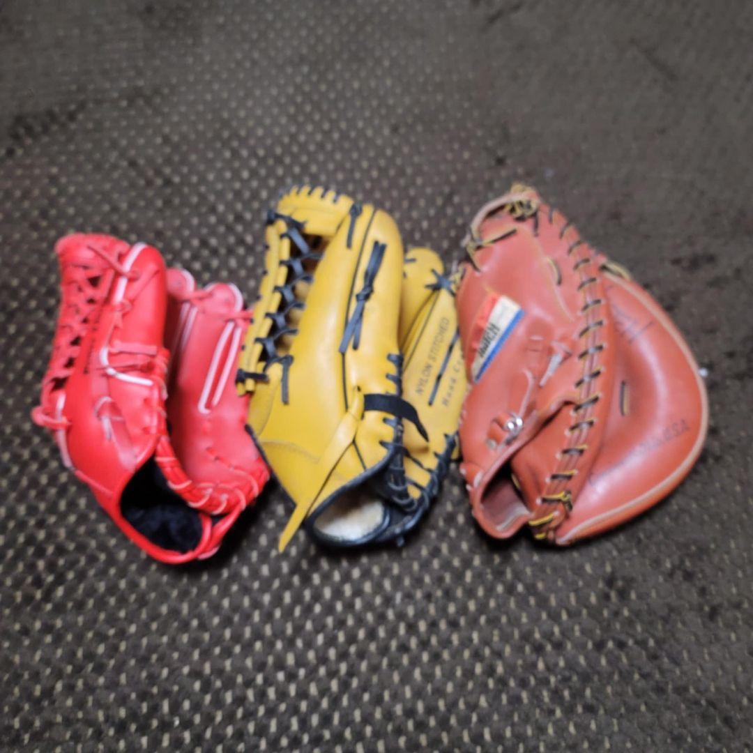 野球用グローブセット 赤・黄・茶 (3セット)