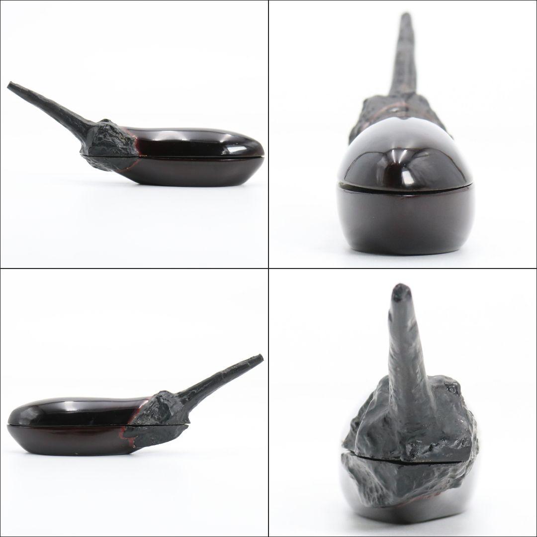 畦地粒俵作 乾漆 長茄子香合 茶道具 共箱共布　rC794　N4