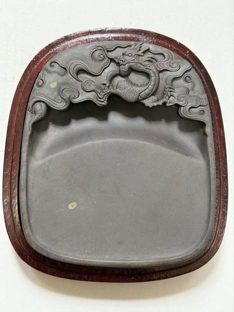 中国美術 唐硯 端渓硯 文房四宝 古端溪龍雲図柄 年代物