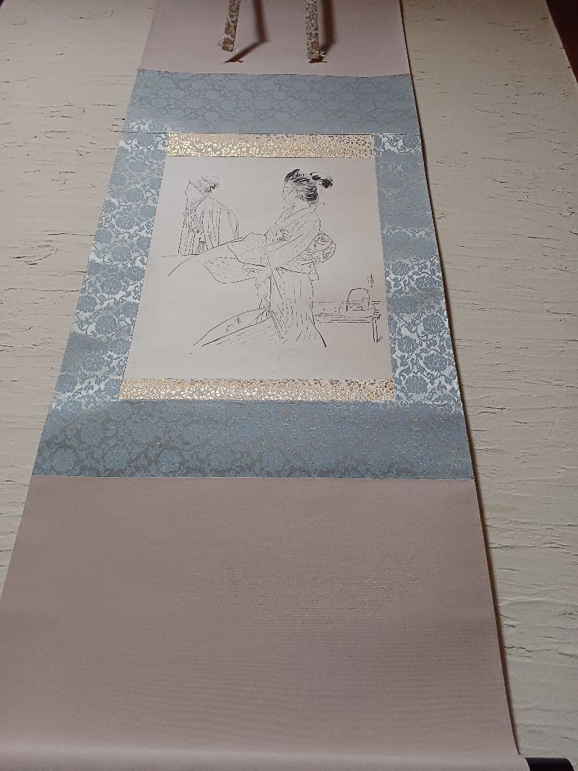 江戸屋の原画　掛軸　1175x420mm E449　煙草夏風の女　伝　鏑木清方