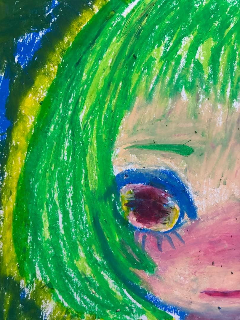 アート クレヨン画 ダーク 病みかわいい 表現 オリジナル 絵画 原画 女の子