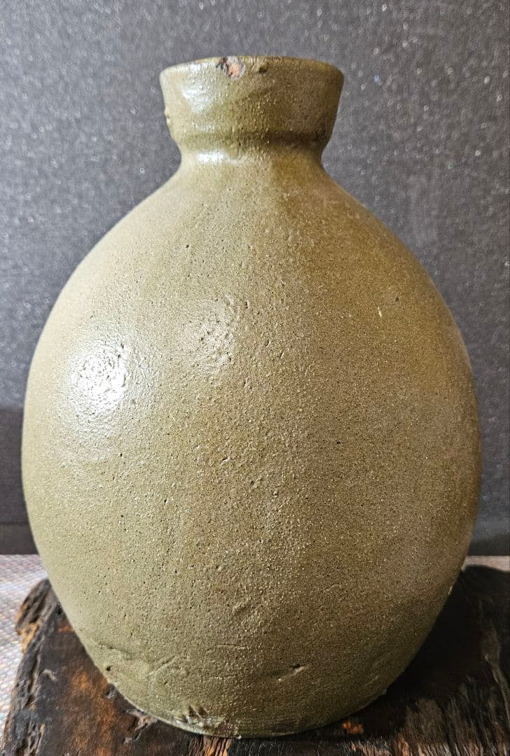 明治時代　薩摩焼系　苗代川焼系　緑釉　雲助　うんすけ　甕　壺　花入れ　オブジェ