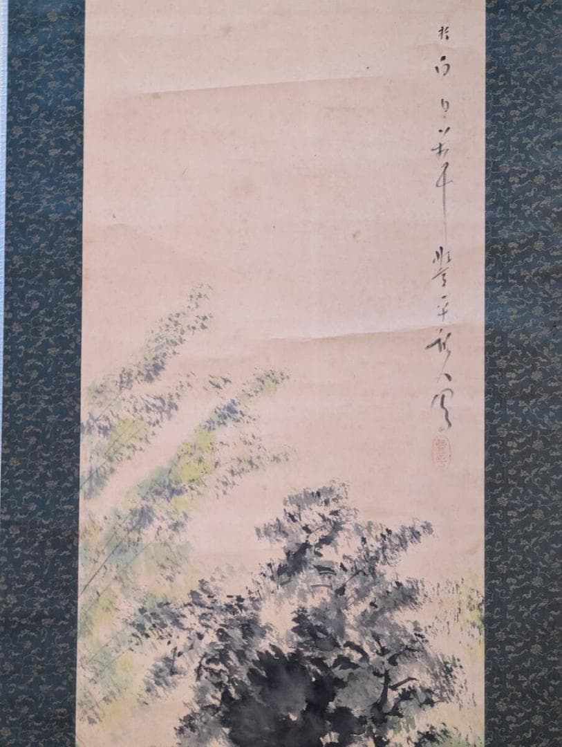 【真作】掛軸　大木豊平　夏の風景　木陰の静寂　蔦谷龍岬に師事　合箱入　Q29