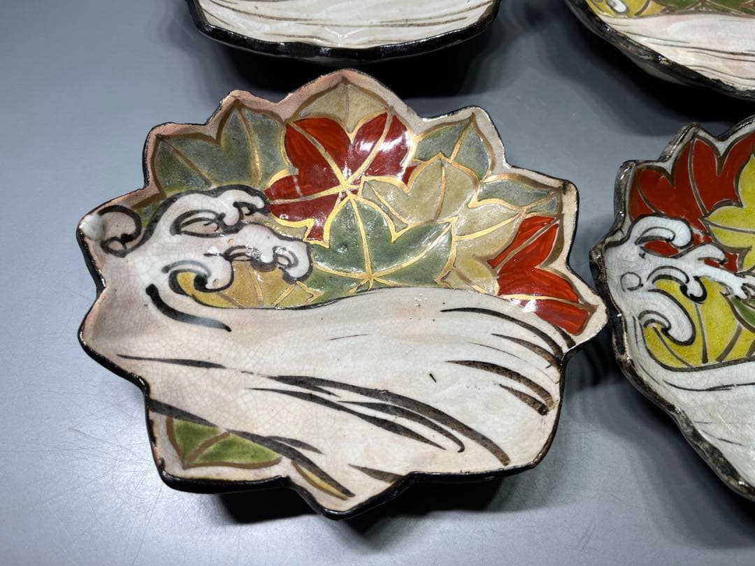 時代　京焼　乾山銘(乾山写し) 変形皿　四枚　茶懐石