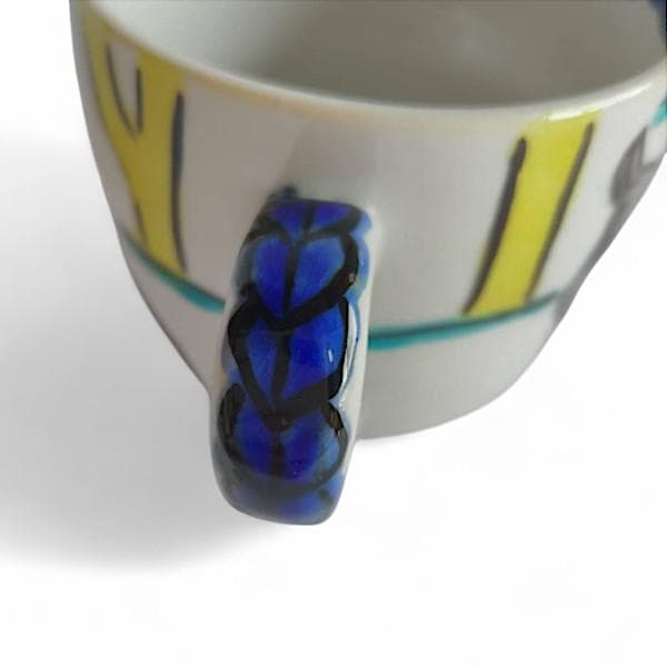 九谷焼 海部公子 絵付け カップ＆ソーサー 1客 共箱 黄布 経歴書 直筆サイン