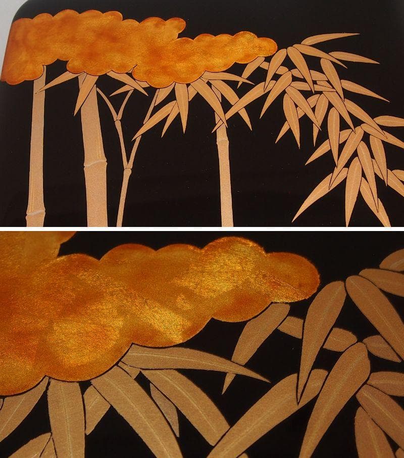 【極美品】輪島塗 わじま慶塚 竹に雲蒔絵 四段重箱 台付き 弁当箱/お重 漆器