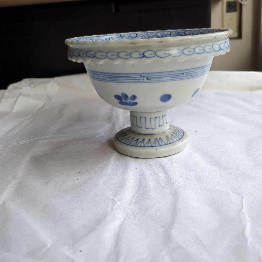 骨董 古伊万里 盃洗 線描き 染め付け 器 物入れ 花唐草 鉢 菓子器