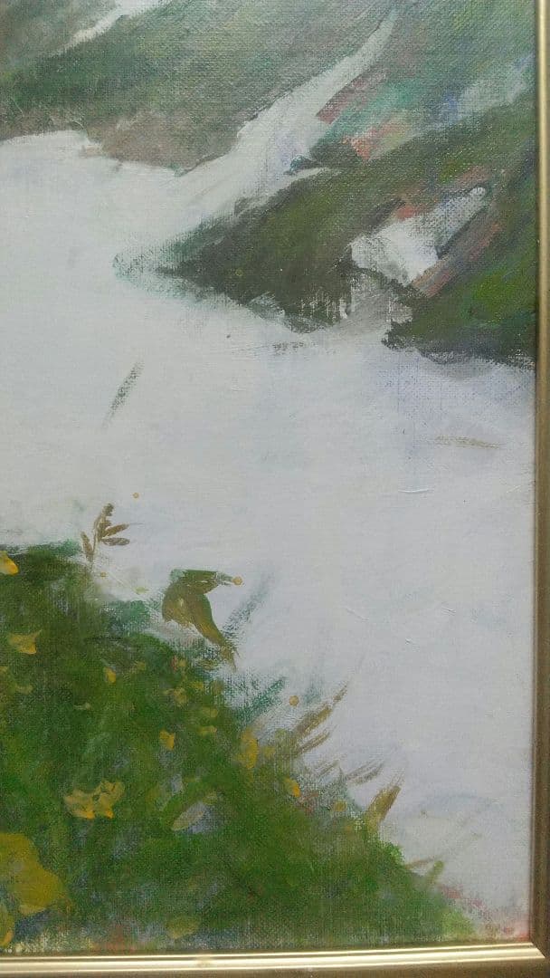 【名作】額縁付き F10号 油絵 白馬 大雪渓