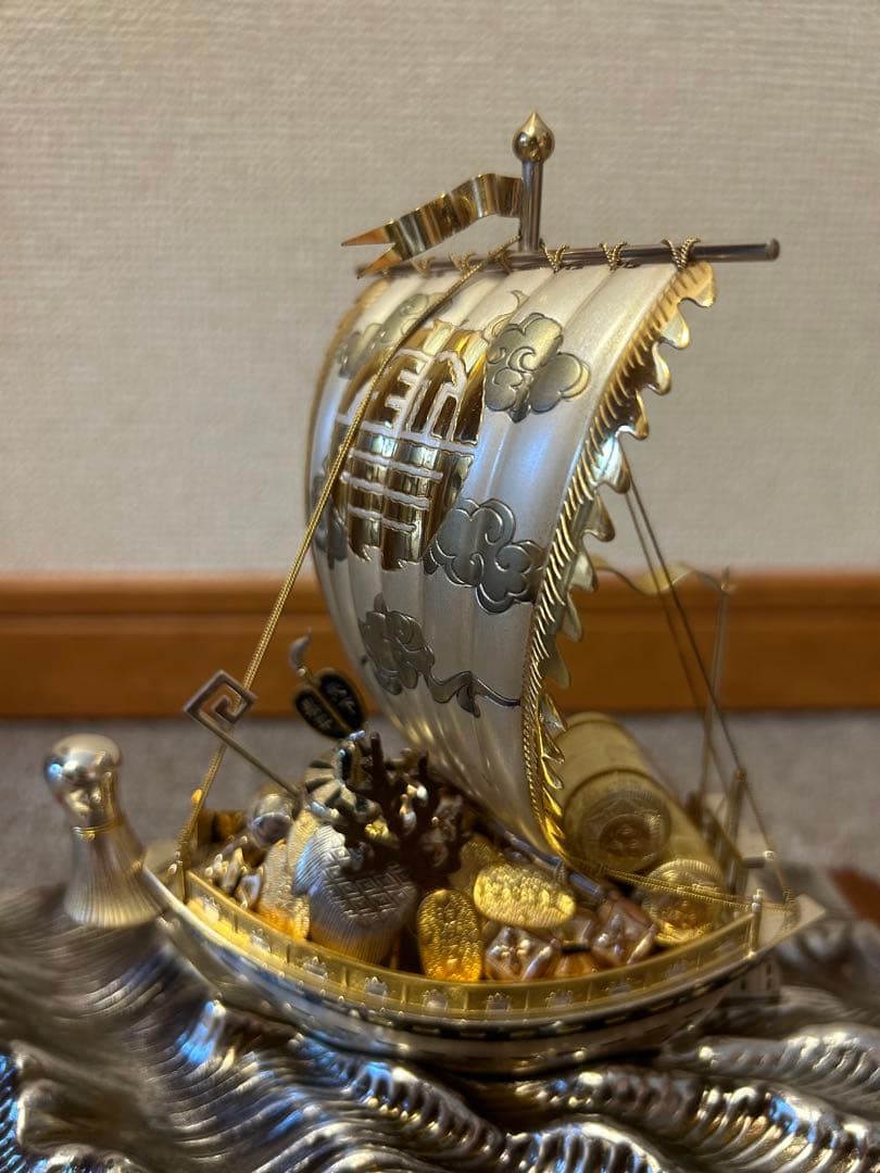武比古 銀製 宝船 5号（房）銀船 置物 縁起物 ケース付き