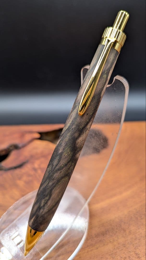 620極上　黒柿孔雀杢　木軸シャーペン　ボールペン