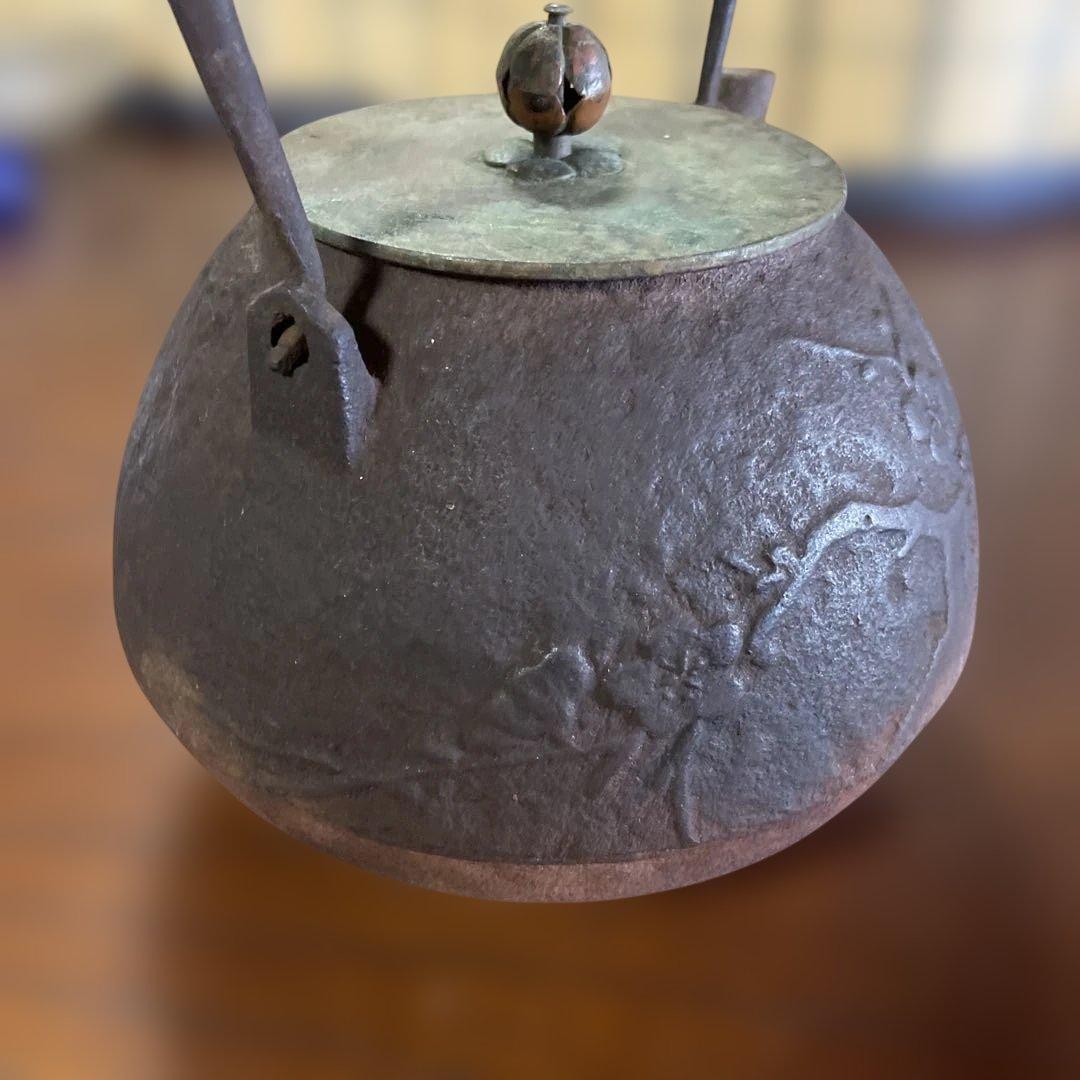 鋳鉄製 花と鳥の彫刻 鉄瓶