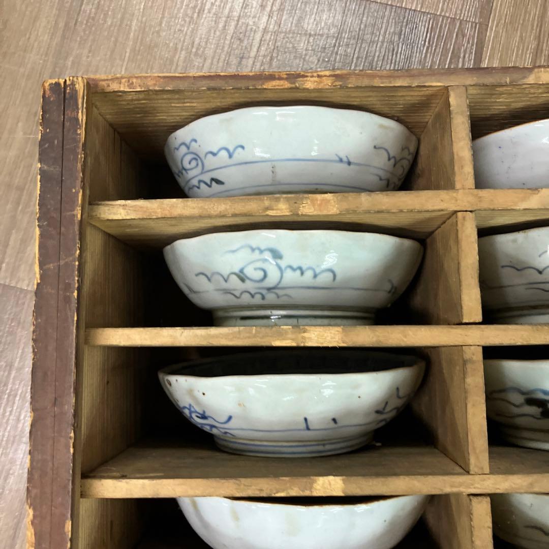 3F 明治時代物 骨董品 小皿 20客セット 木箱入り蔵出し アンティーク 染付