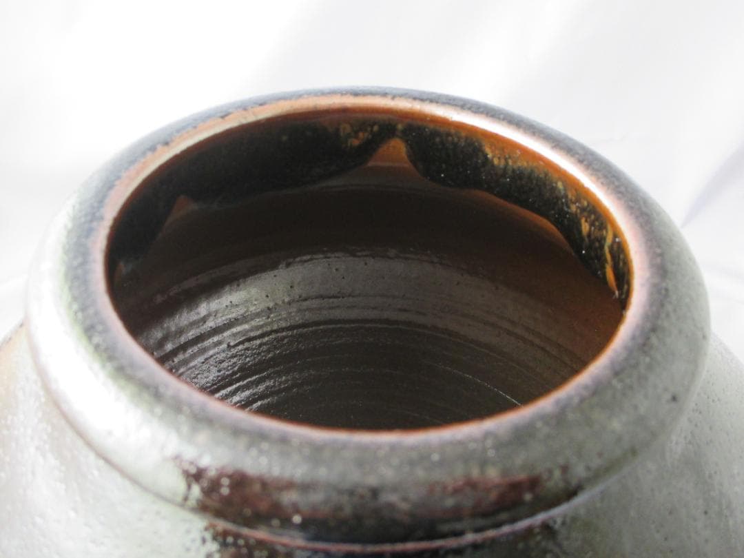 島根県　出西窯　【SHUSSAI】黒釉　柚子肌　壺 花瓶　未使用