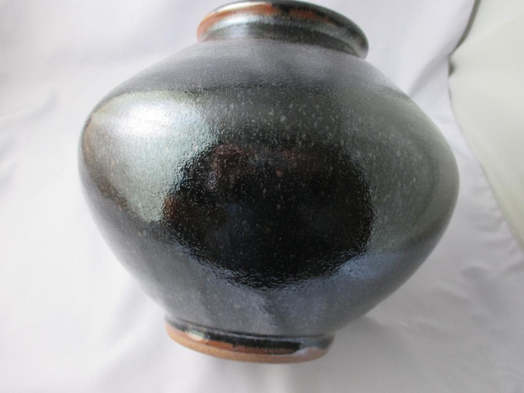 島根県　出西窯　【SHUSSAI】黒釉　柚子肌　壺 花瓶　未使用