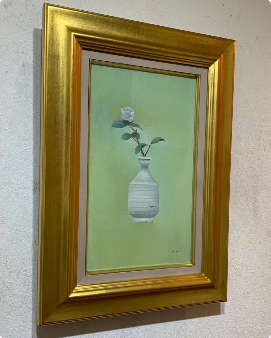 希少　絵画　油彩肉筆画　真作　神門四郎『山茶花』M6サイズ